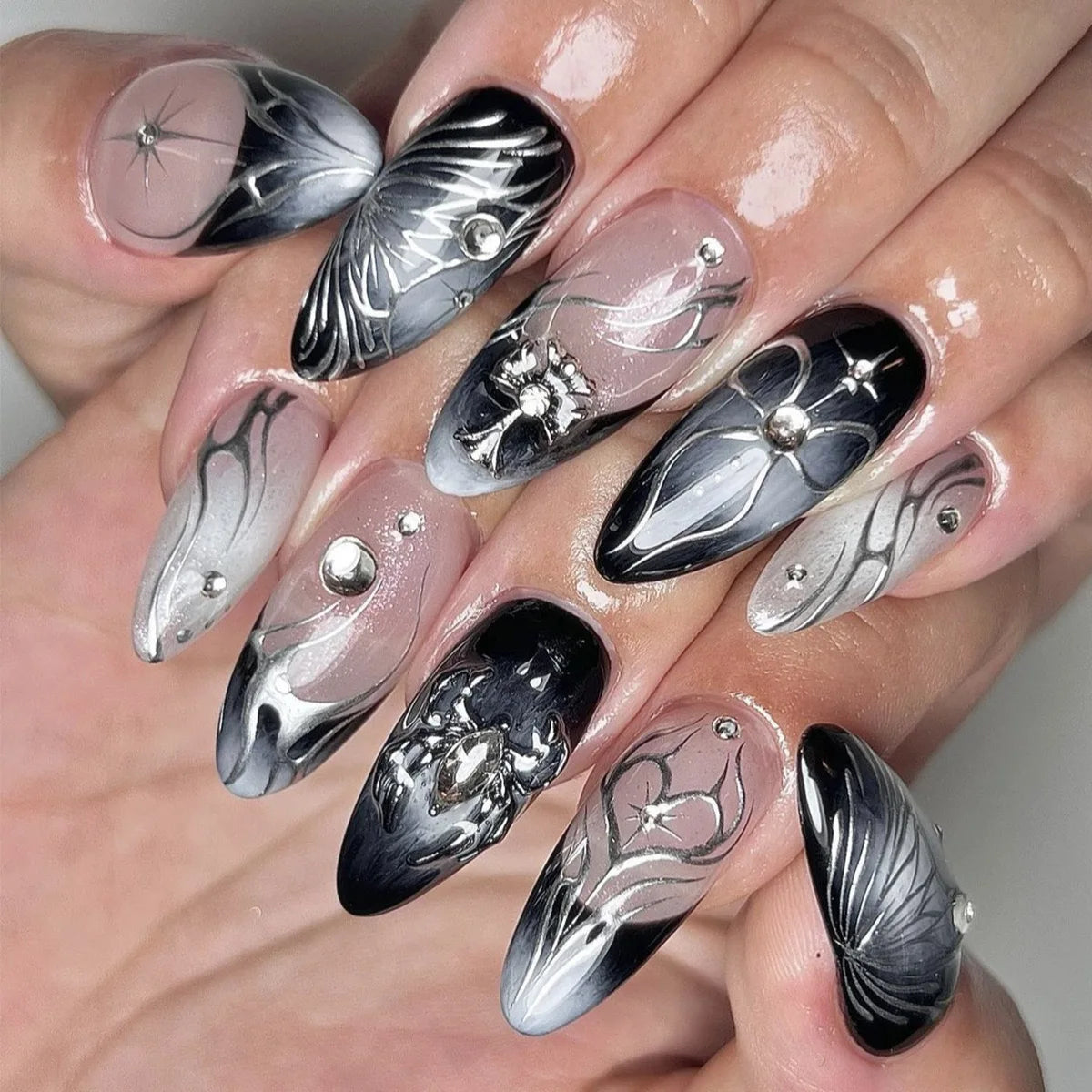 Ghostly Glow Almond Press-On Nails
