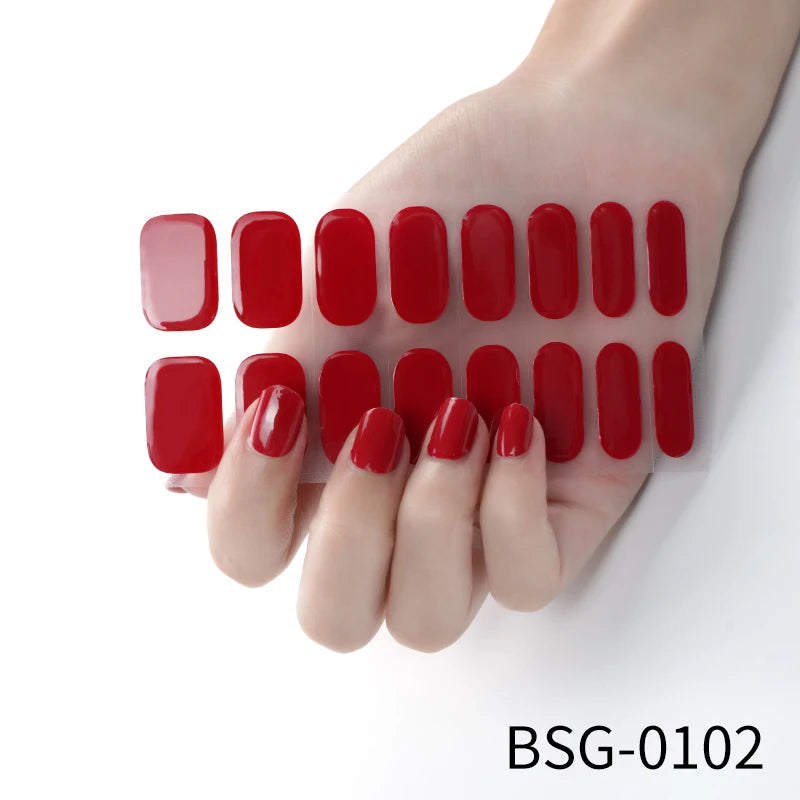 Semi-Cured Gel Nail Stickers Simple Gradient Color Adhesive Waterproof Long Lasting Gel Nail Sticker UV Lamp Need Cured Manicure