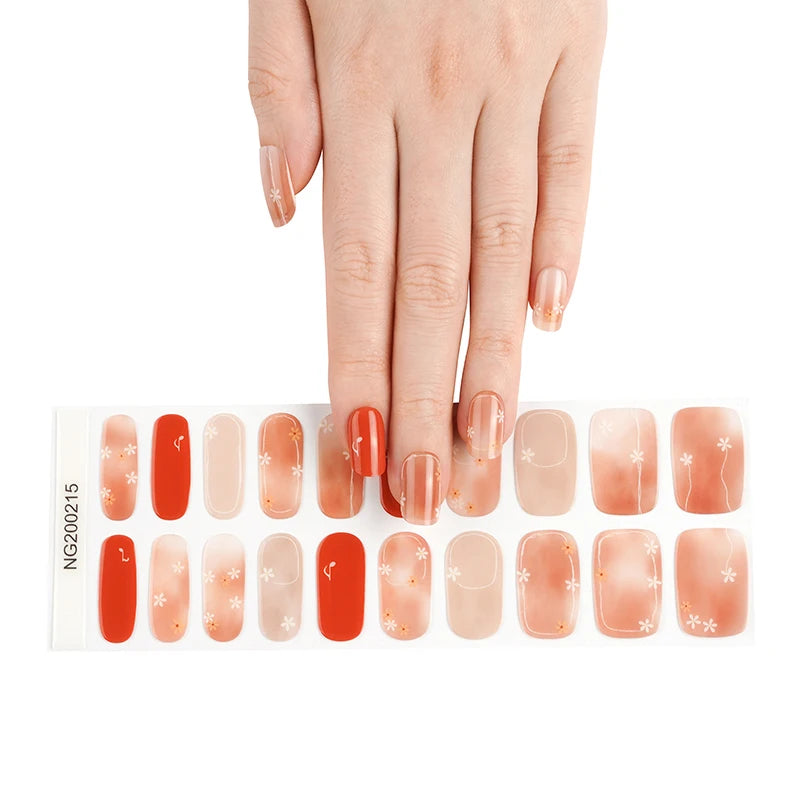 Semi-Cured Gel Nail Stickers Simple Gradient Color Adhesive Waterproof Long Lasting Gel Nail Sticker UV Lamp Need Cured Manicure