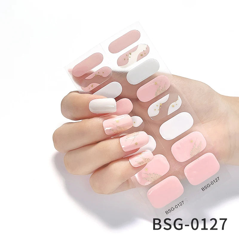 Semi-Cured Gel Nail Stickers Simple Gradient Color Adhesive Waterproof Long Lasting Gel Nail Sticker UV Lamp Need Cured Manicure