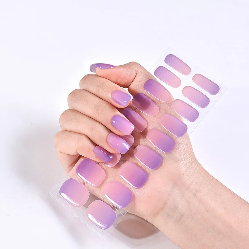 Semi-Cured Gel Nail Stickers Simple Gradient Color Adhesive Waterproof Long Lasting Gel Nail Sticker UV Lamp Need Cured Manicure