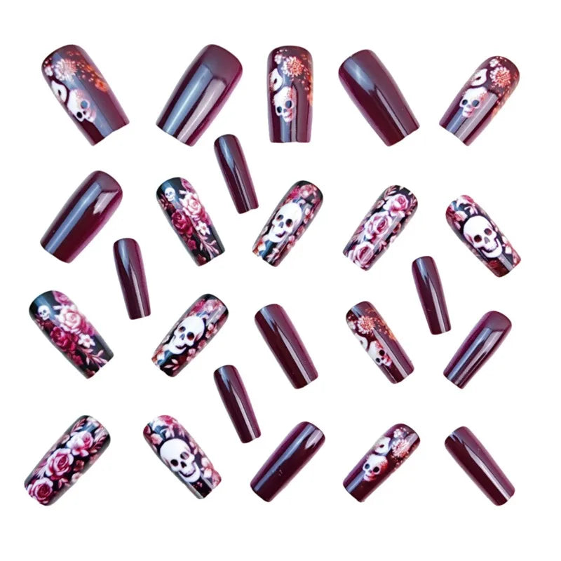 Skull Bloom Halloween Press-On Nails