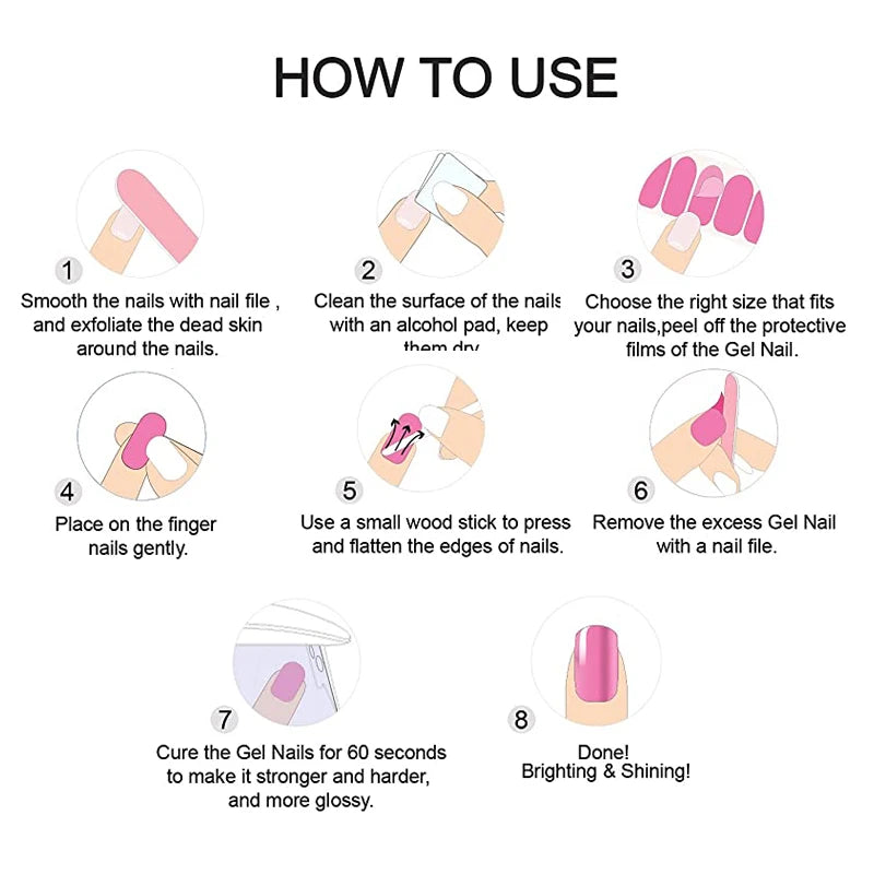 Semi-Cured Gel Nail Stickers Simple Gradient Color Adhesive Waterproof Long Lasting Gel Nail Sticker UV Lamp Need Cured Manicure
