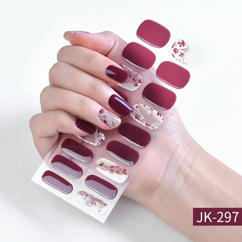 Semi-Cured Gel Nail Stickers Simple Gradient Color Adhesive Waterproof Long Lasting Gel Nail Sticker UV Lamp Need Cured Manicure